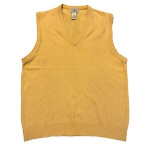 Vintage LL Bean Mens Medium Sweater Vest Yellow 100% Lambswool Preppy STAINED